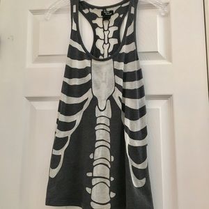Skeleton Print Gray Tank Top